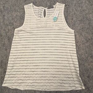 Loveappella | Off White & Gray Striped Tank Top‎ | Henrow Lace Detail | Size XXL